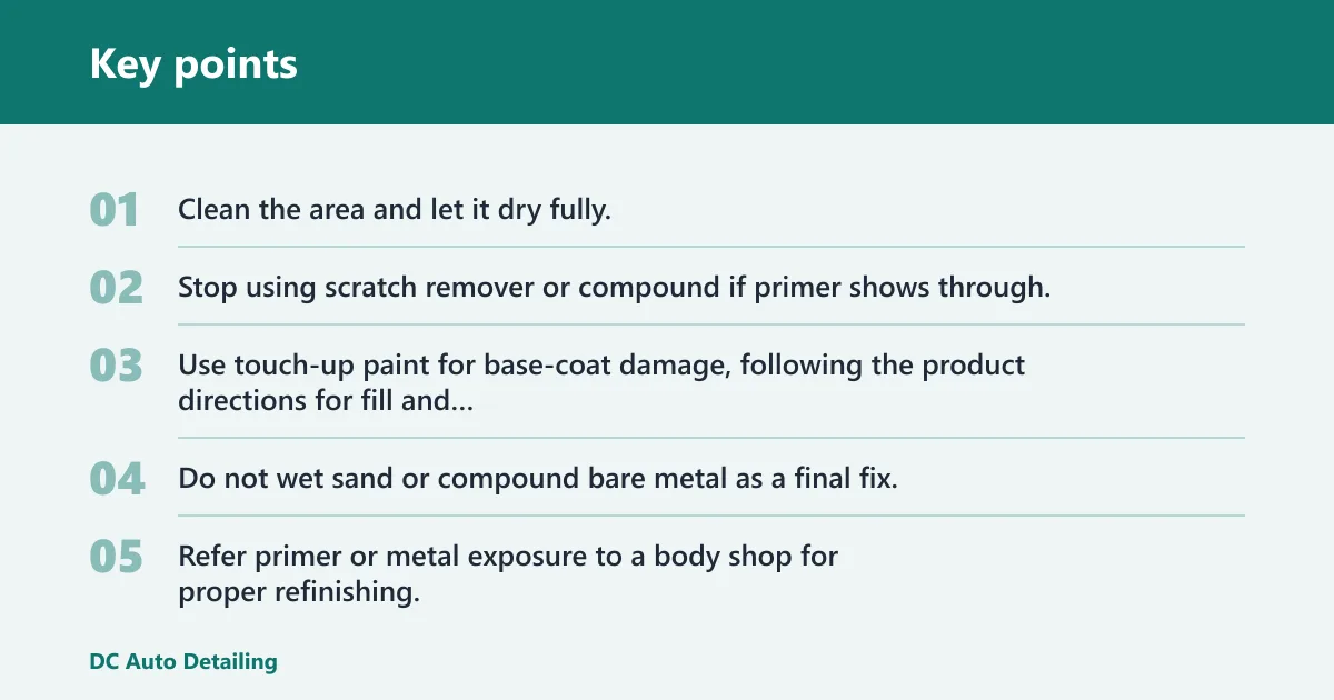 Key points: What if the scratch reaches base coat or primer?